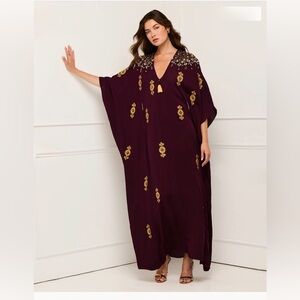 Gorgeous Women's Maxi Dress in Rich Purple with Gold Details and beaded neckline